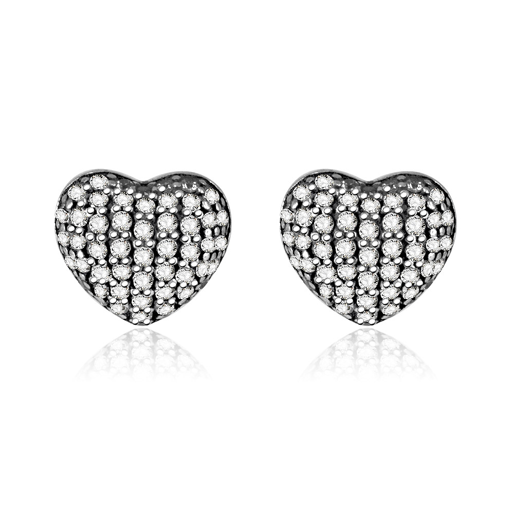 White Zirconia Mini Heart Ear Studs